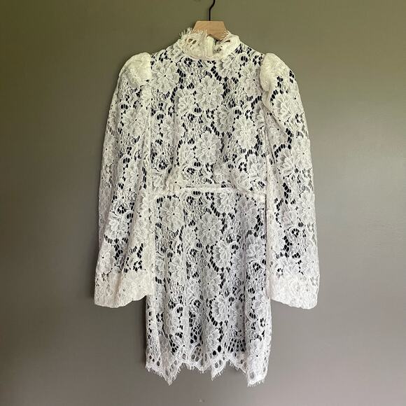 Sandro Mya Balloon Sleeved Floral Lace Mini Dress Black White Sz Small Cocktail‎ - Picture 4 of 16